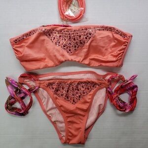 Vibrant Orange Bikini with Rhinestone Details